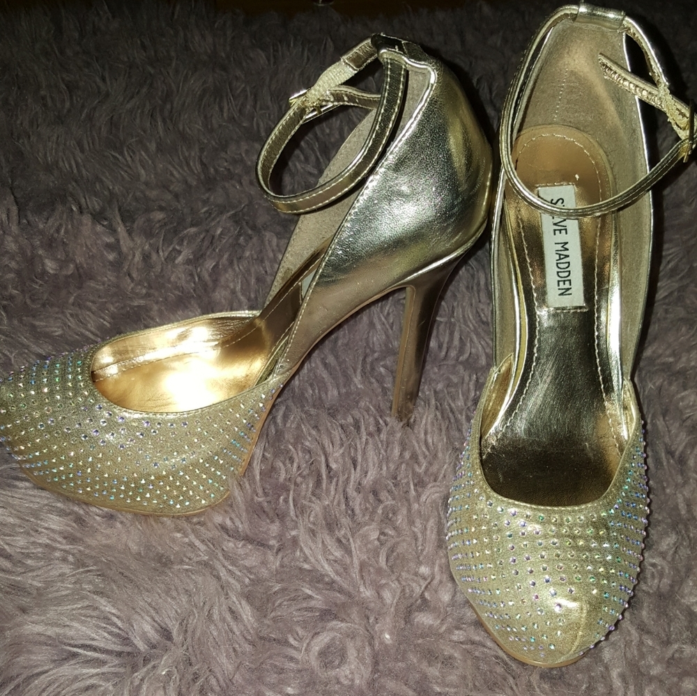 Steve Madden Gold Metallic Crystal Stilettos sz 8 - Picture 2 of 4